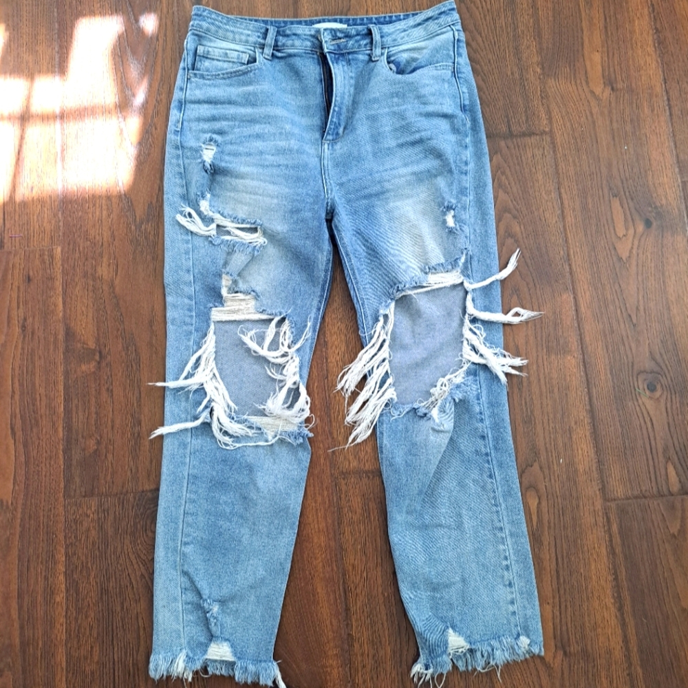 High waisted mom distressed mom Jean's